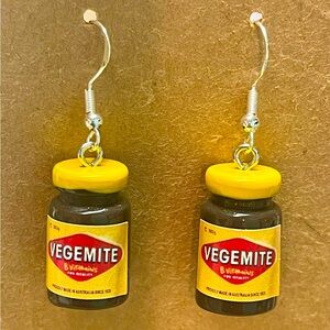 Handmade 925 Silver Hook Earrings (Hypoallergenic) w/ Resin Vegemite Jars